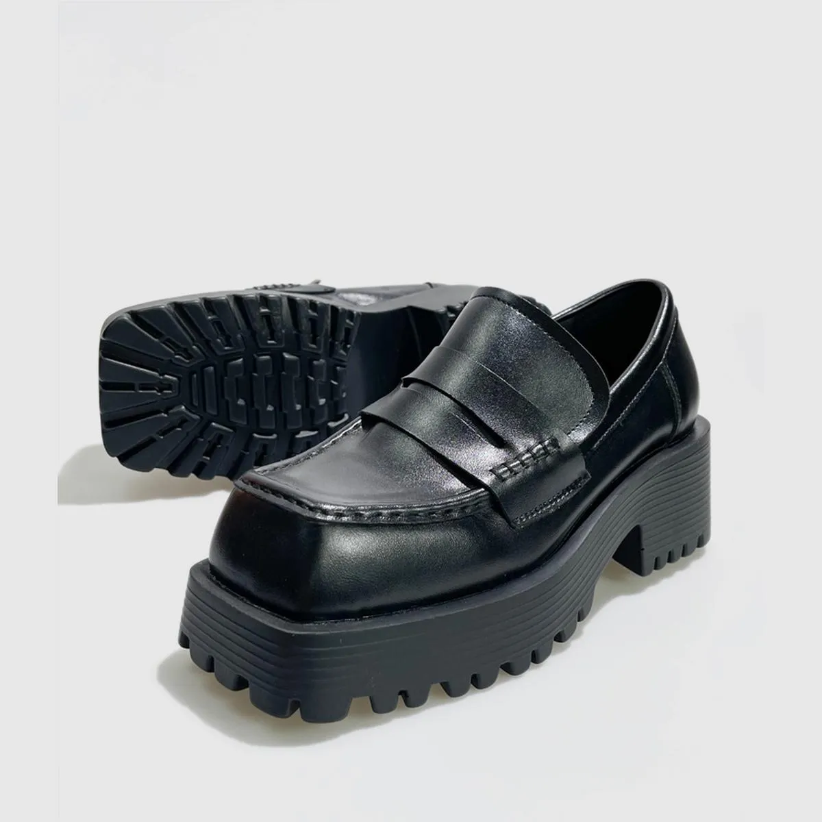 Black Chunky Platform Loafers