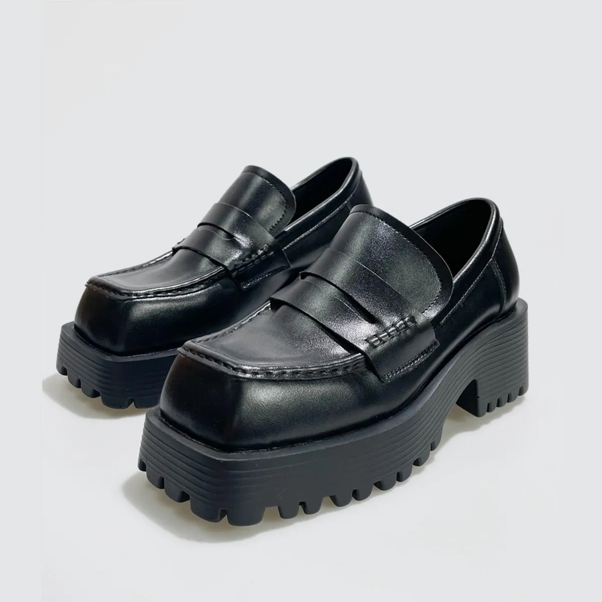 Black Chunky Platform Loafers