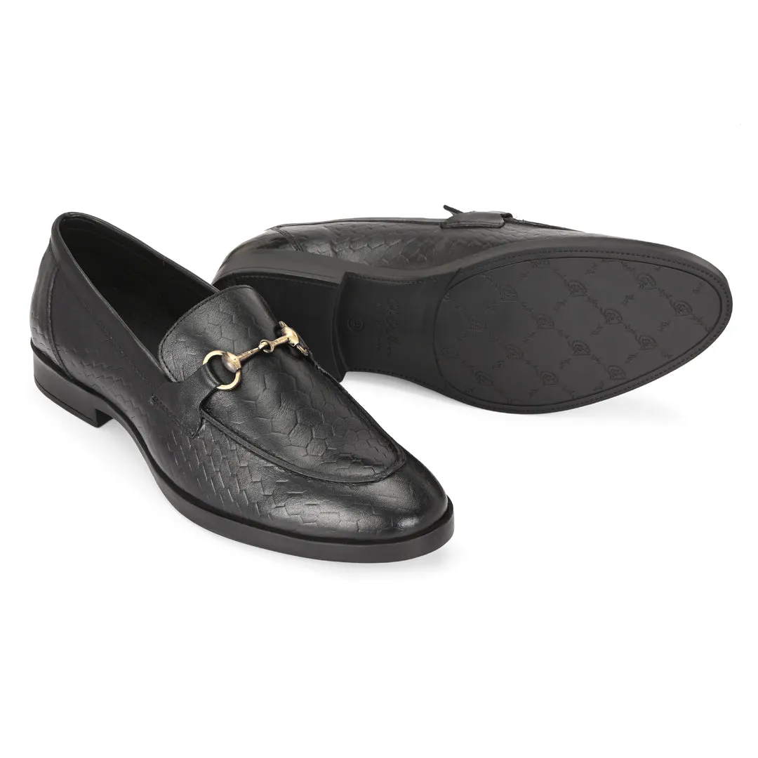 Black Crust Leather Moccasins for Men