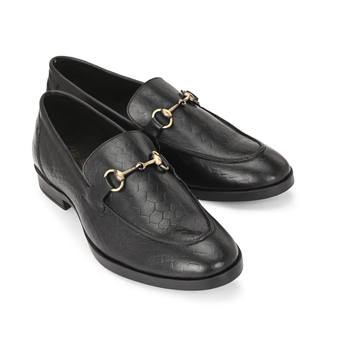 Black Crust Leather Moccasins for Men