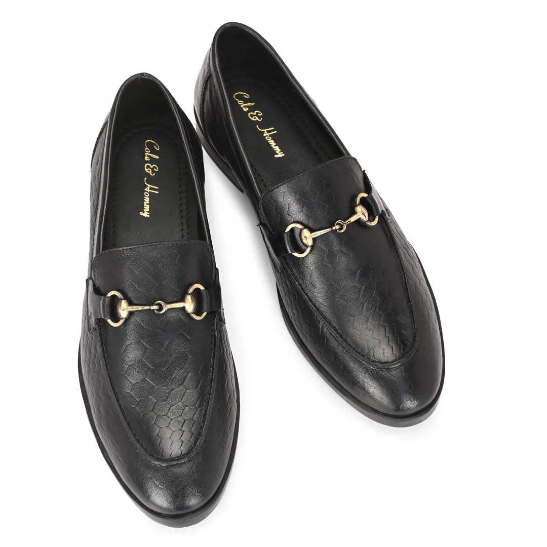 Black Crust Leather Moccasins for Men
