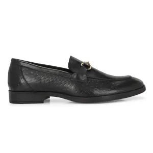 Black Crust Leather Moccasins for Men