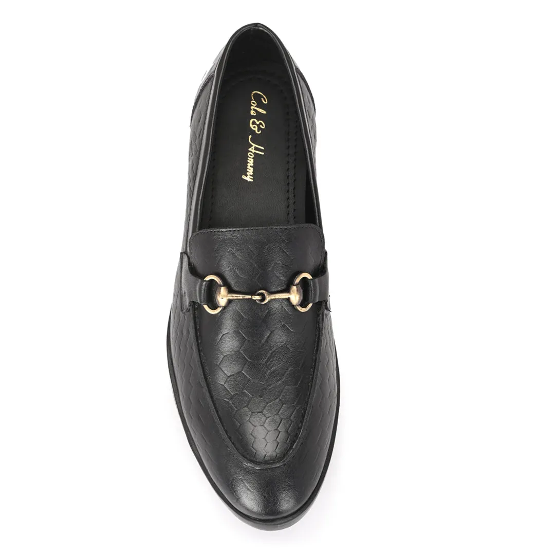 Black Crust Leather Moccasins for Men