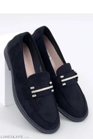 Black Eco-Suede Women’s Loafers with Crystal Bar Detail