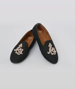 Black Hand Embroidery Loafer Shoes