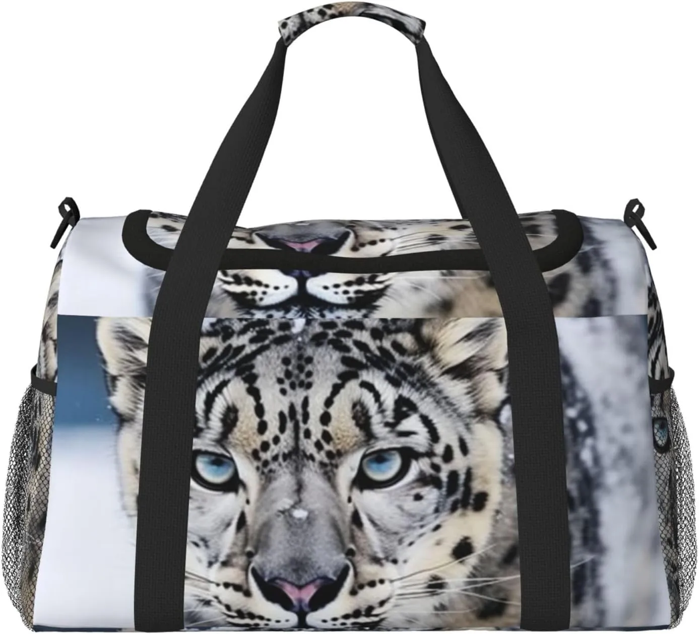 Blue Eyed Snow Leopard Travel Duffel Bag Lightweight Waterproof Carry On Tote Bag Foldable Weekender Overnight Bags Sport Gym Bag For Women Men