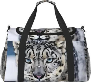 Blue Eyed Snow Leopard Travel Duffel Bag Lightweight Waterproof Carry On Tote Bag Foldable Weekender Overnight Bags Sport Gym Bag For Women Men