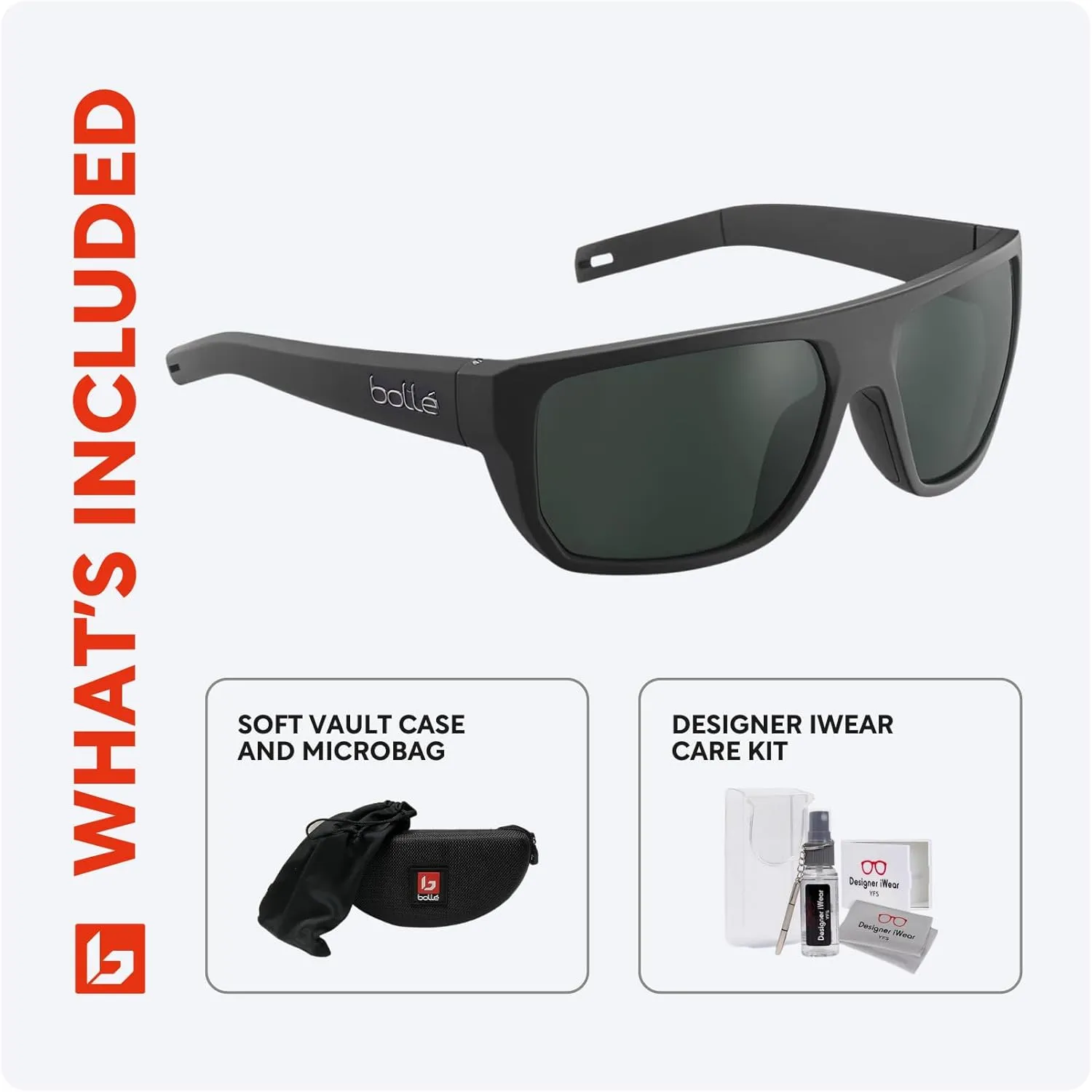 Bolle Vulture 62MM Flat Top Sunglasses for Men   BUNDLE With Designer iWear Complimentary Eyewear Kit