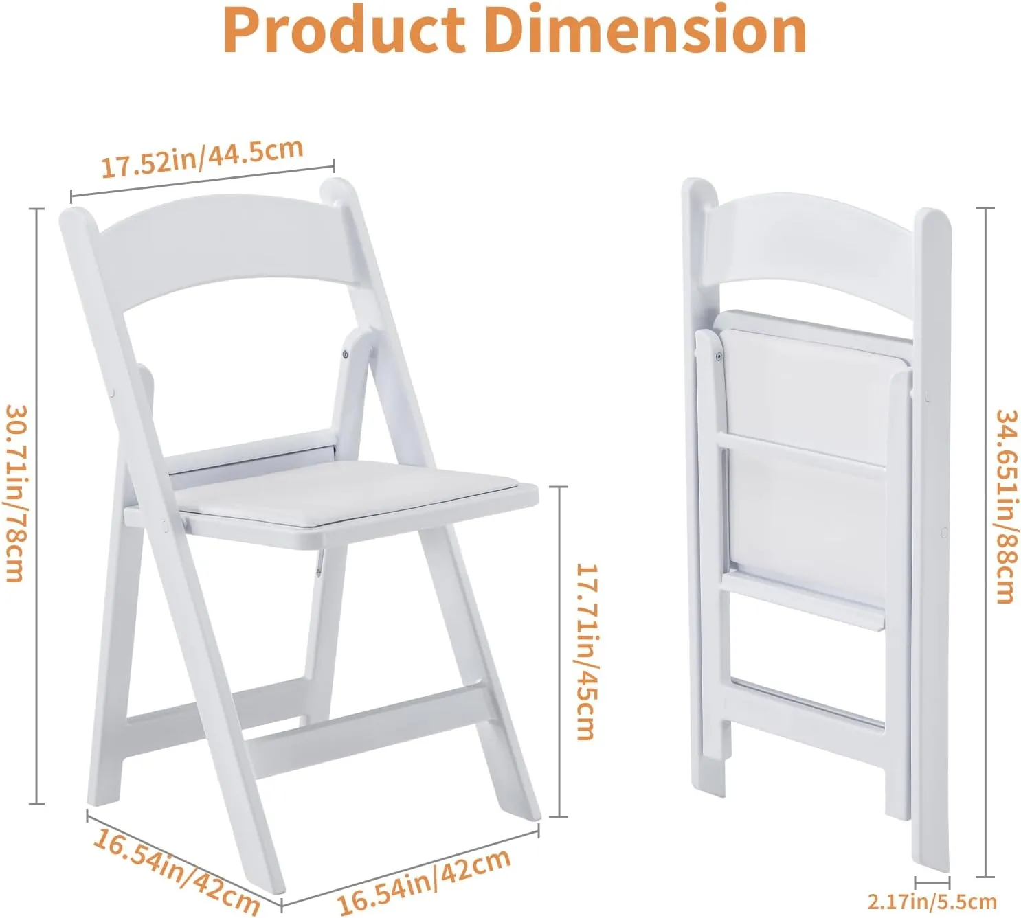 BOOSDEN White Resin Folding Chairs 4 Pack, Comfortable Chair with Padded Seat, Indoor Outdoor Lightweight Foldable Chairs, Stackable Fold Up Chair for Wedding/Event/Party/Picnic/Dining
