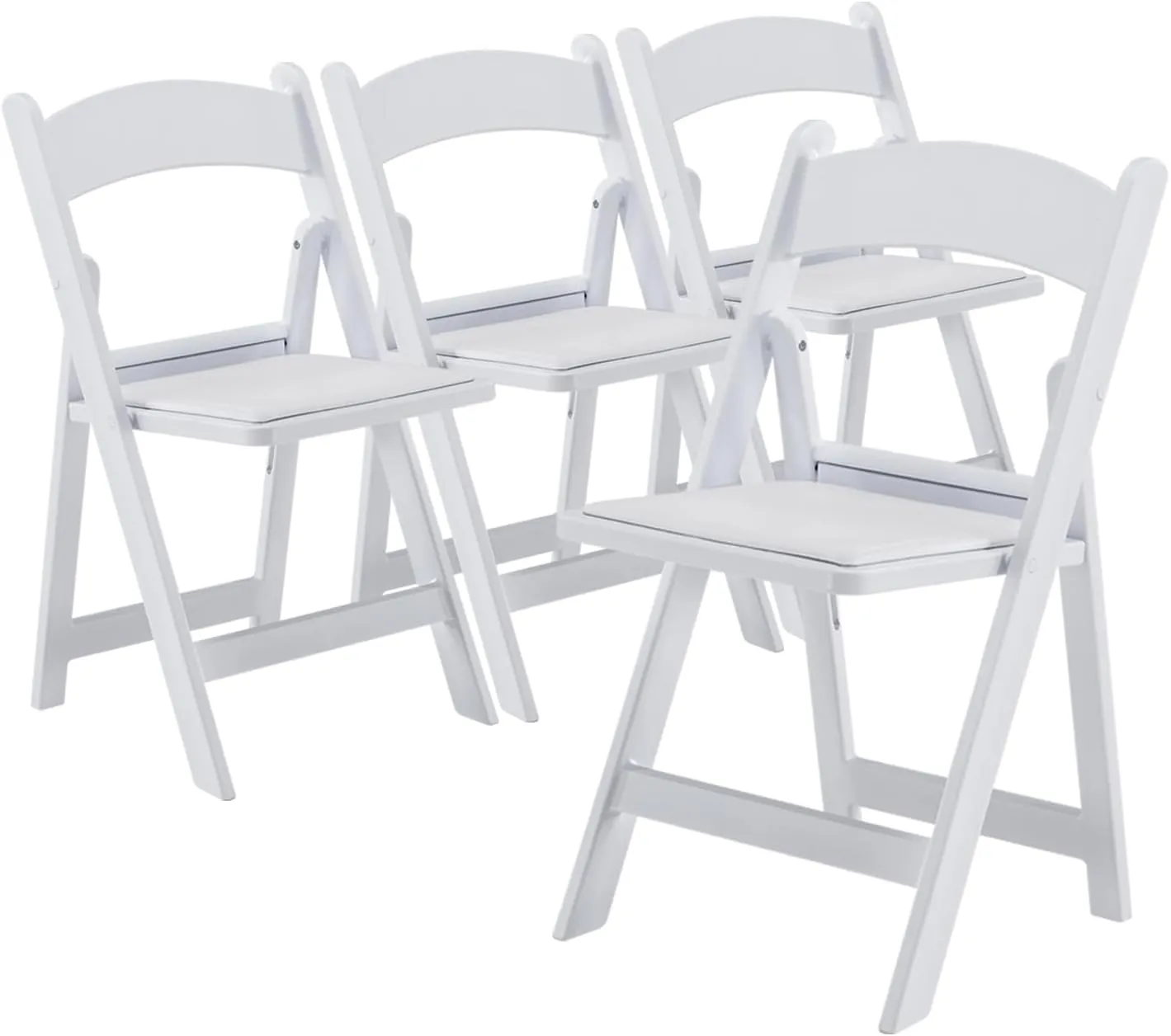 BOOSDEN White Resin Folding Chairs 4 Pack, Comfortable Chair with Padded Seat, Indoor Outdoor Lightweight Foldable Chairs, Stackable Fold Up Chair for Wedding/Event/Party/Picnic/Dining