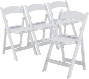 BOOSDEN White Resin Folding Chairs 4 Pack, Comfortable Chair with Padded Seat, Indoor Outdoor Lightweight Foldable Chairs, Stackable Fold Up Chair for Wedding/Event/Party/Picnic/Dining