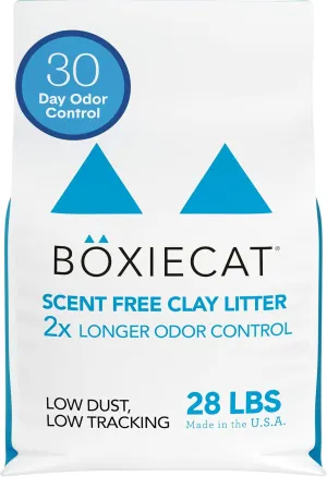 Boxie® Unscented 30 Day Odour Control Clumping Clay Cat & Kitty Litter 28 lb, 99.9% Dust-Free, Hard Flat Top® Clumps, No Fragrances No Fillers, Long-Lasting, Easy to Scoop