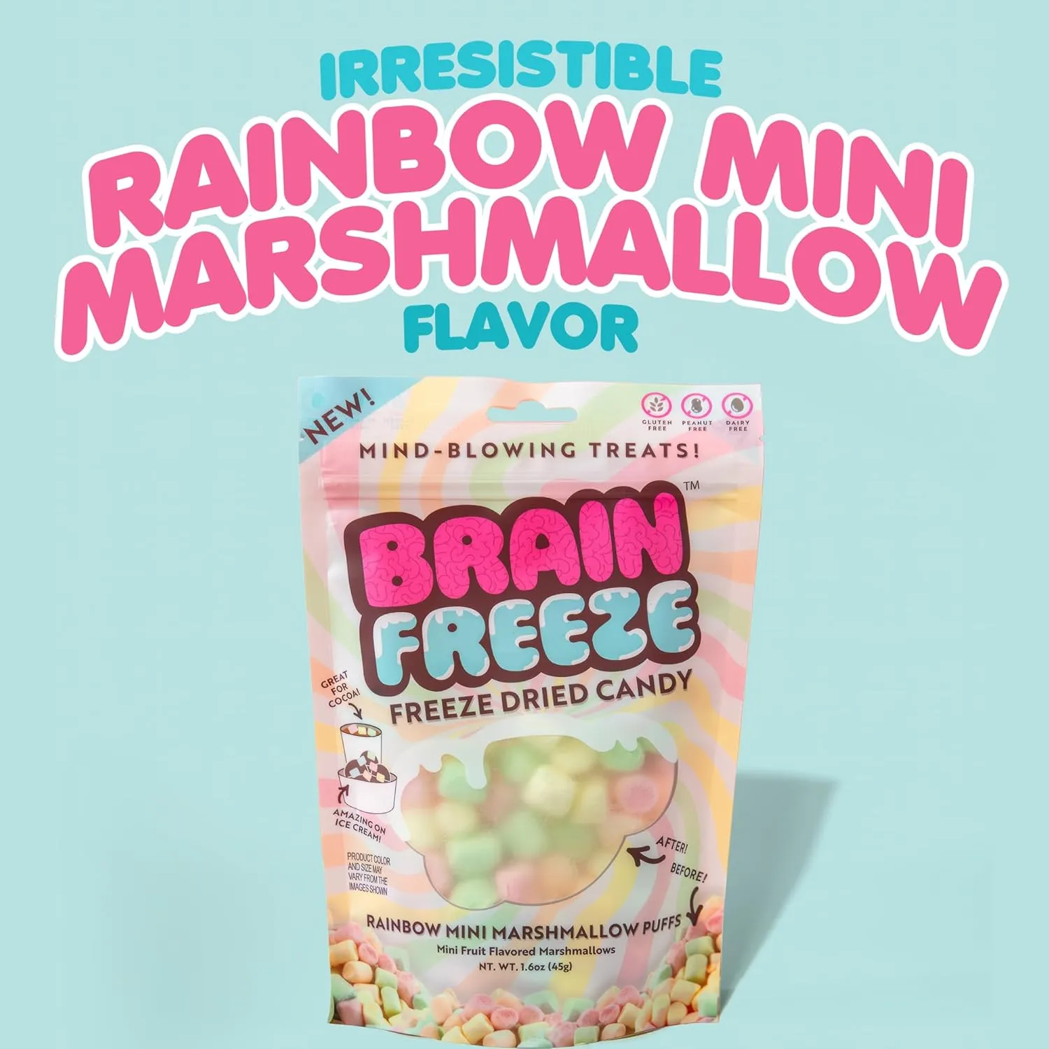 Brain Freeze Mini Marshmallow Puffs – 4 Pack | Irresistible Flavors, Crispy Treats, Premium Quality Ingredients, Resealable Bag for Freshness
