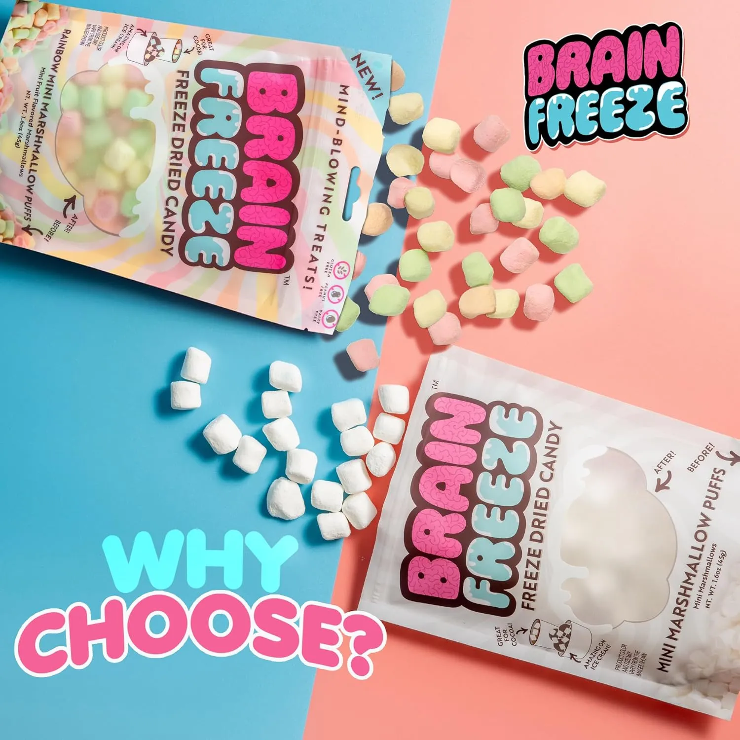 Brain Freeze Mini Marshmallow Puffs – 4 Pack | Irresistible Flavors, Crispy Treats, Premium Quality Ingredients, Resealable Bag for Freshness