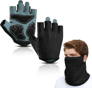 Braventure Breathable Mens Cycling Gloves: Bike Gloves Half Mask Set, Shock-Absorbing Padded, Fingerless with Extra Grip for Biking Workout Weightlifting Training