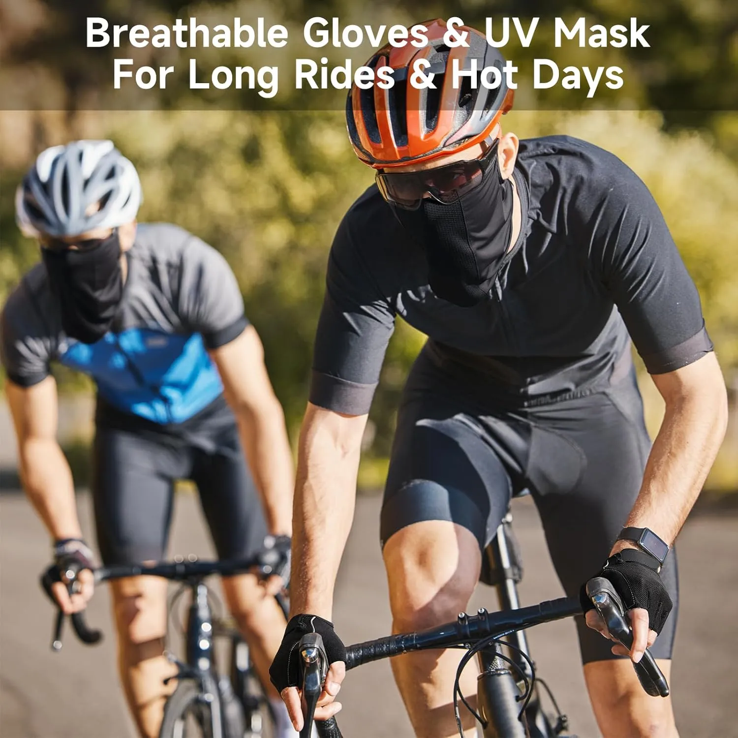Braventure Breathable Mens Cycling Gloves: Bike Gloves Half Mask Set, Shock-Absorbing Padded, Fingerless with Extra Grip for Biking Workout Weightlifting Training