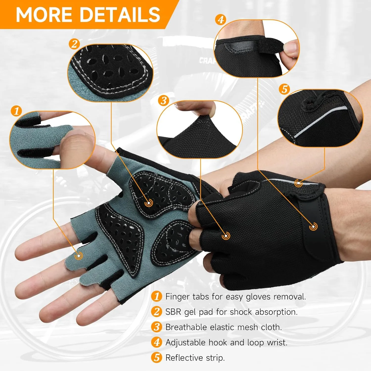 Braventure Breathable Mens Cycling Gloves: Bike Gloves Half Mask Set, Shock-Absorbing Padded, Fingerless with Extra Grip for Biking Workout Weightlifting Training