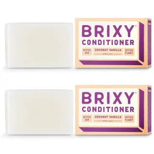 BRIXY Conditioner Bar for Hydration & Softness, Vegan & Plastic Free, All Hair Types, pH Balanced & Safe for Color Treated Hair (2 Count, 4 oz) - Coconut Vanilla