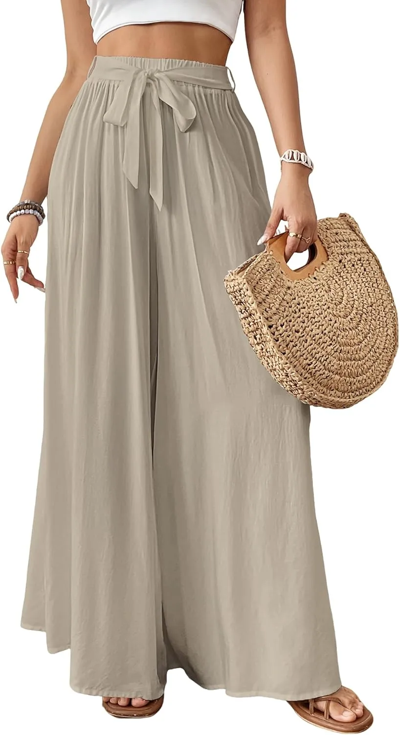 Bsubseach Wide Leg Pants Woman Flowy Floral Palazzo Pants for Women High Waisted Summer Casual Trousers Cruise Outfits