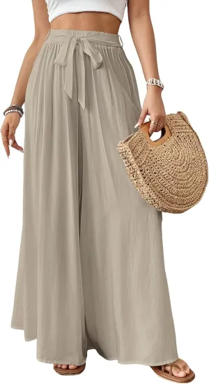 Bsubseach Wide Leg Pants Woman Flowy Floral Palazzo Pants for Women High Waisted Summer Casual Trousers Cruise Outfits