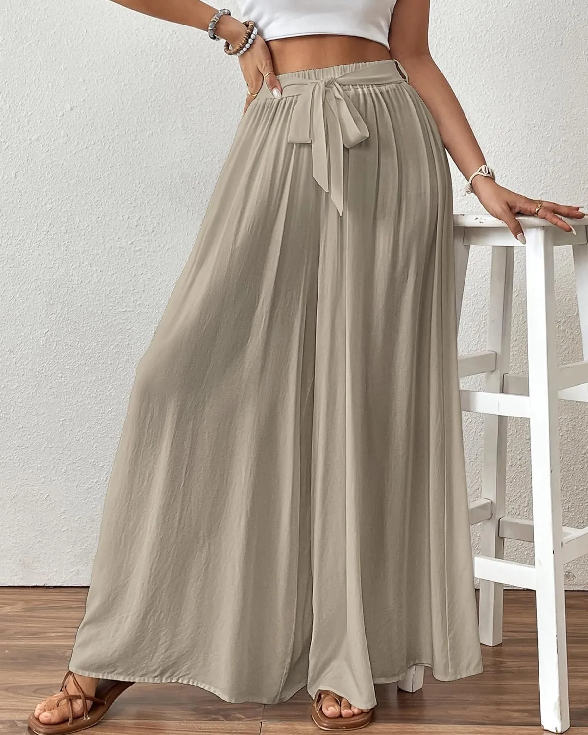 Bsubseach Wide Leg Pants Woman Flowy Floral Palazzo Pants for Women High Waisted Summer Casual Trousers Cruise Outfits