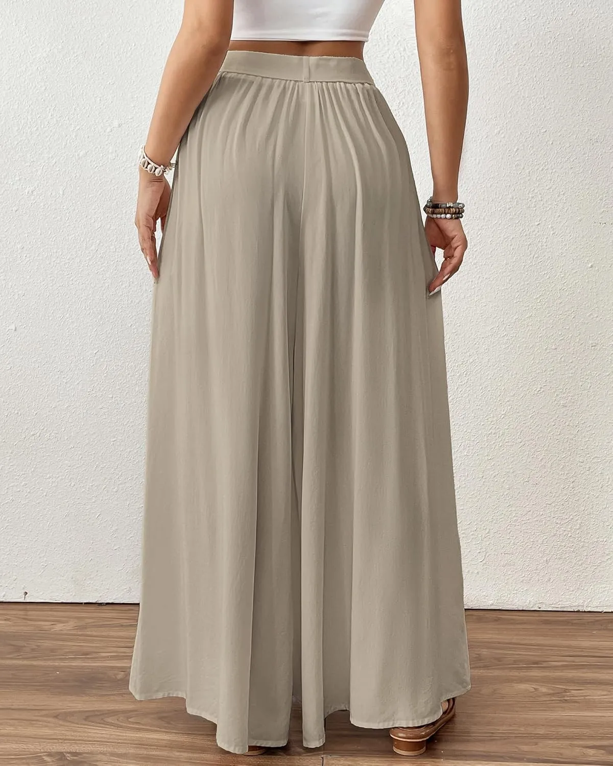 Bsubseach Wide Leg Pants Woman Flowy Floral Palazzo Pants for Women High Waisted Summer Casual Trousers Cruise Outfits