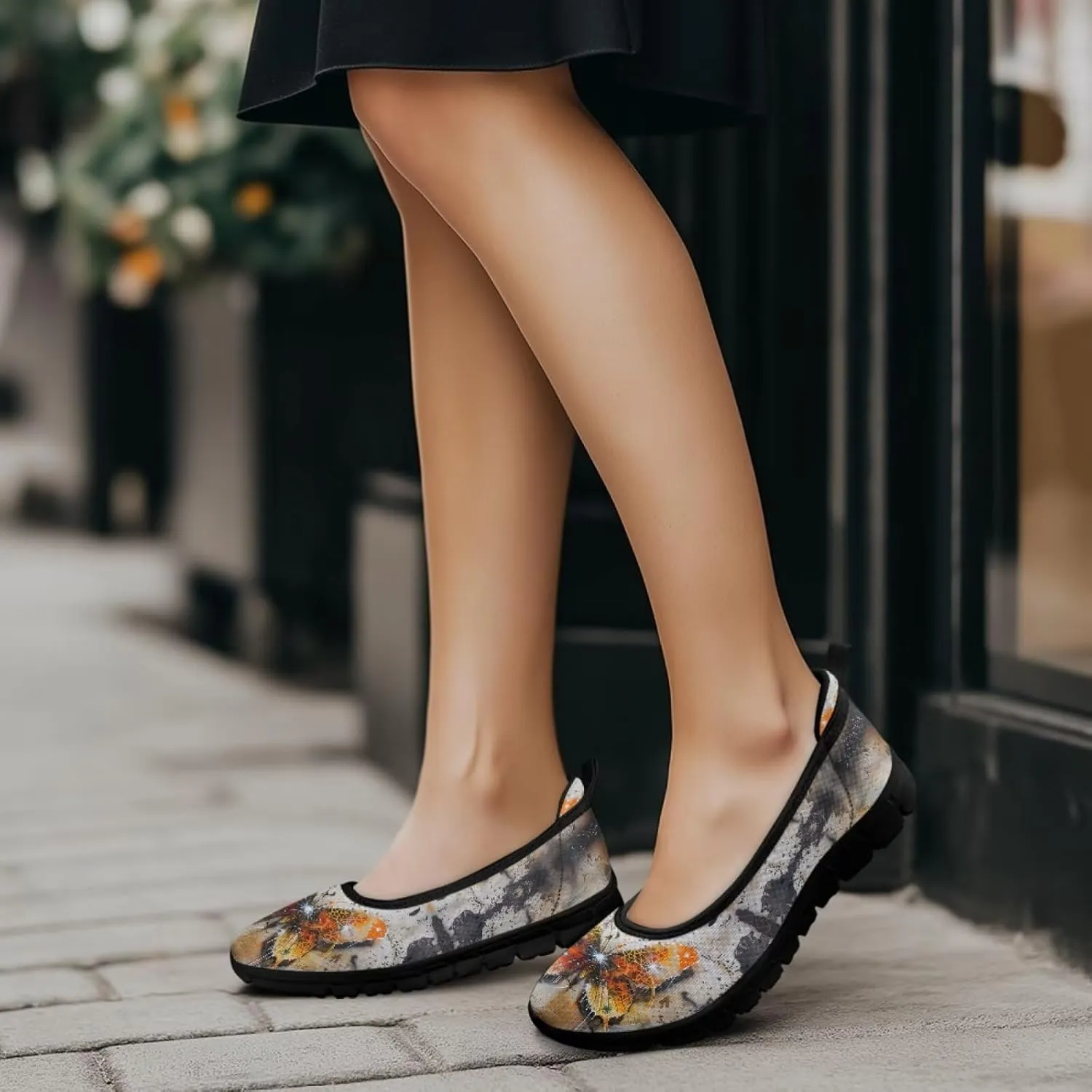 Butterfly Design Shoes for Women Slip On Loafer Flats Mesh Non Slip Low Cut Indoor Outdoor Comfortable Casual Footwear