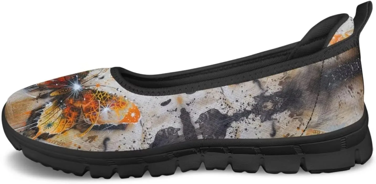 Butterfly Design Shoes for Women Slip On Loafer Flats Mesh Non Slip Low Cut Indoor Outdoor Comfortable Casual Footwear