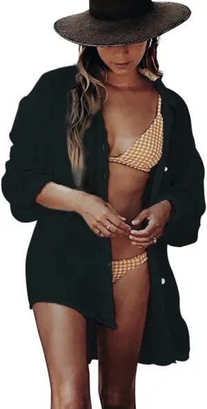 BUTTZO Women's Beachwear Bikini Swimwear Beach Sexy Cover up Oversized Shirt Tops Bathing Blouses Suit