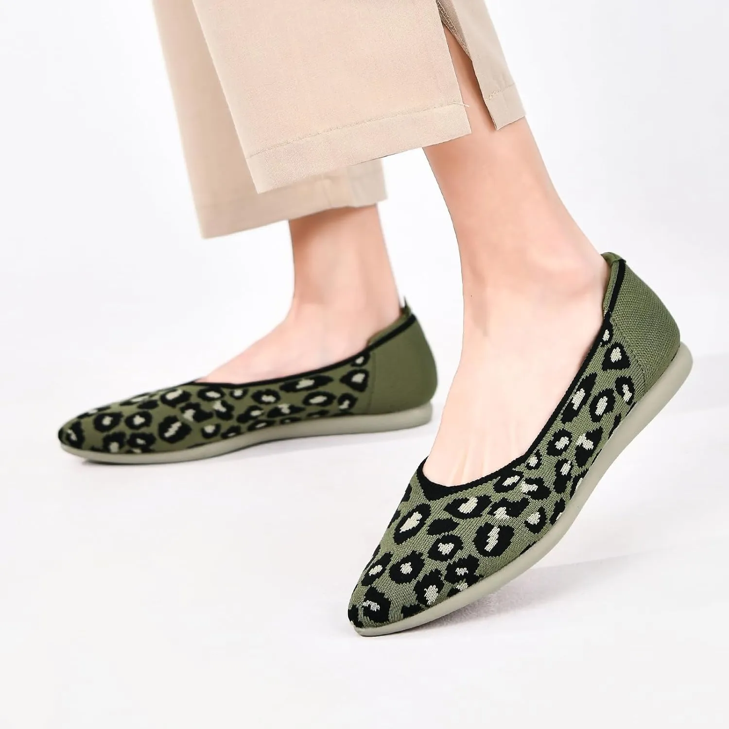 Buyrew Women's Flats Pointed Toe Ballet Shoes Knit Dress Shoes Low Wedge Slip On Arch Support Walking Office Business Flats
