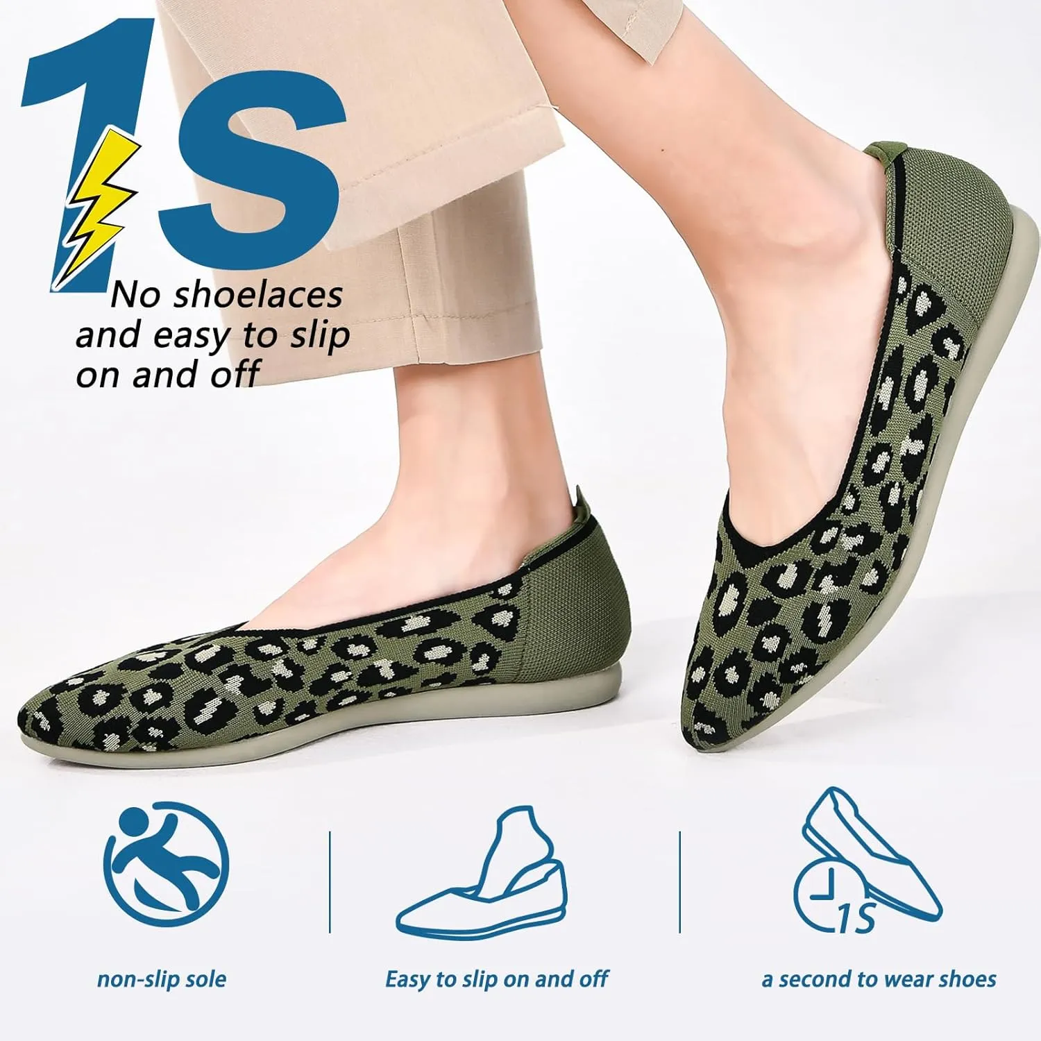 Buyrew Women's Flats Pointed Toe Ballet Shoes Knit Dress Shoes Low Wedge Slip On Arch Support Walking Office Business Flats