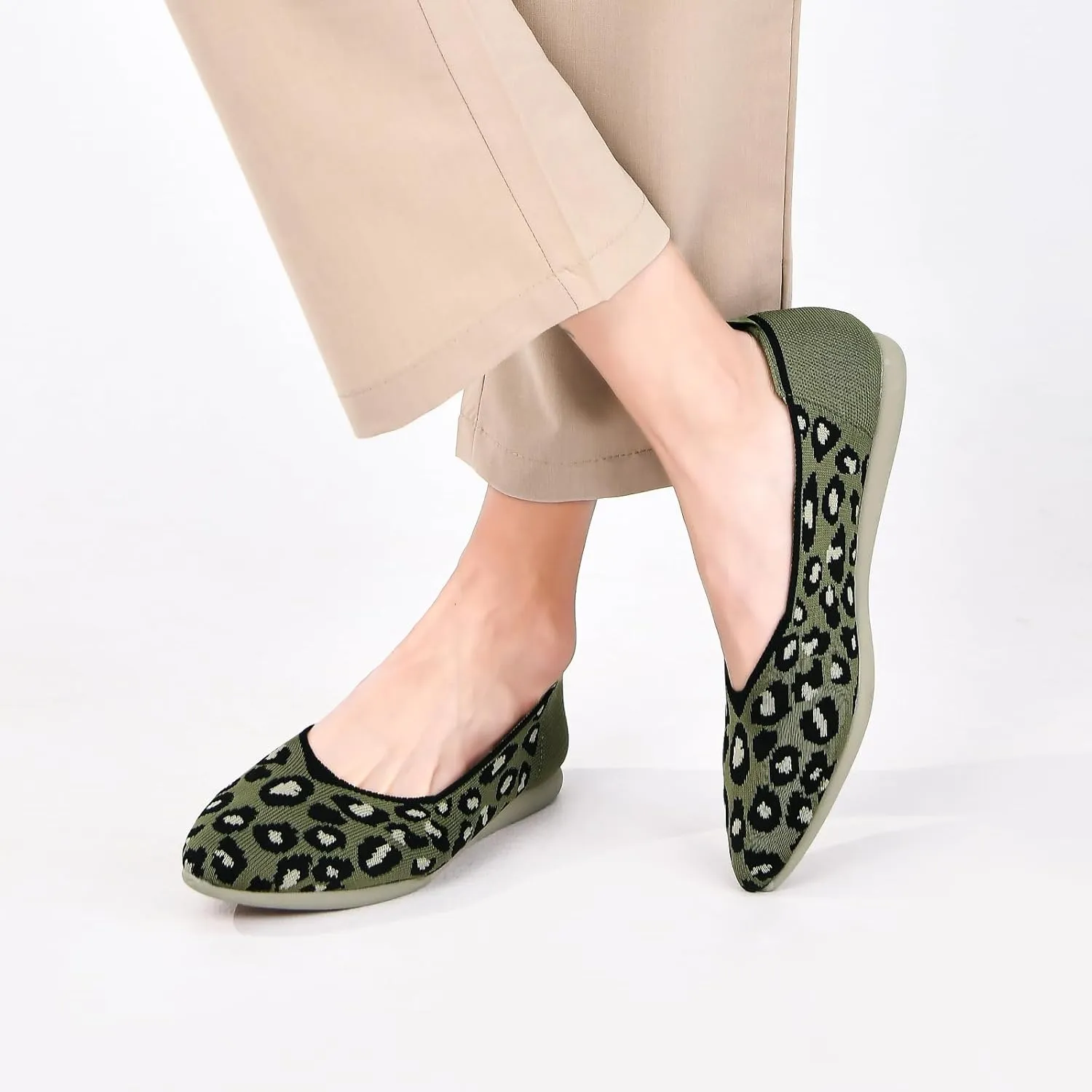 Buyrew Women's Flats Pointed Toe Ballet Shoes Knit Dress Shoes Low Wedge Slip On Arch Support Walking Office Business Flats
