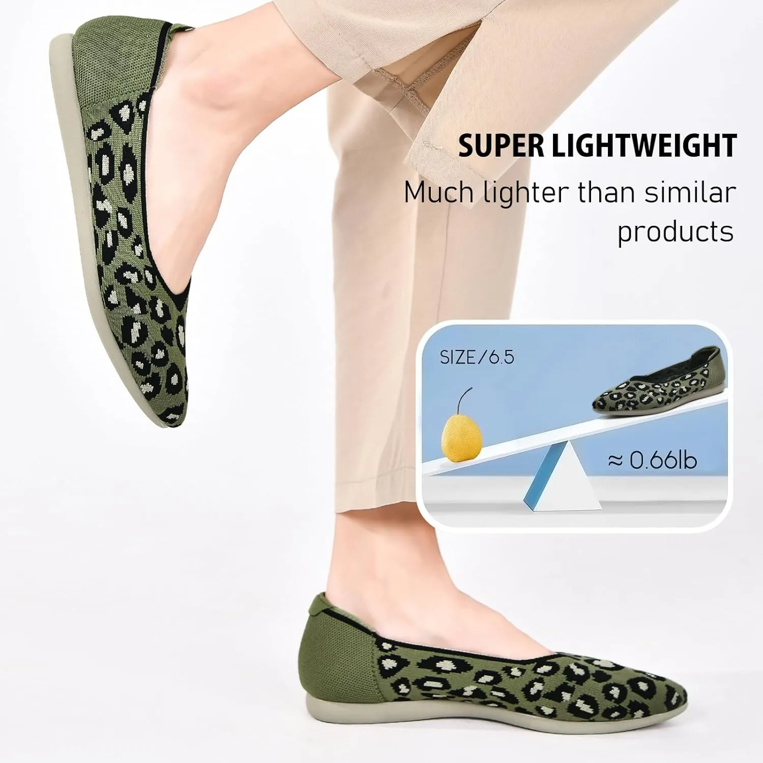 Buyrew Women's Flats Pointed Toe Ballet Shoes Knit Dress Shoes Low Wedge Slip On Arch Support Walking Office Business Flats
