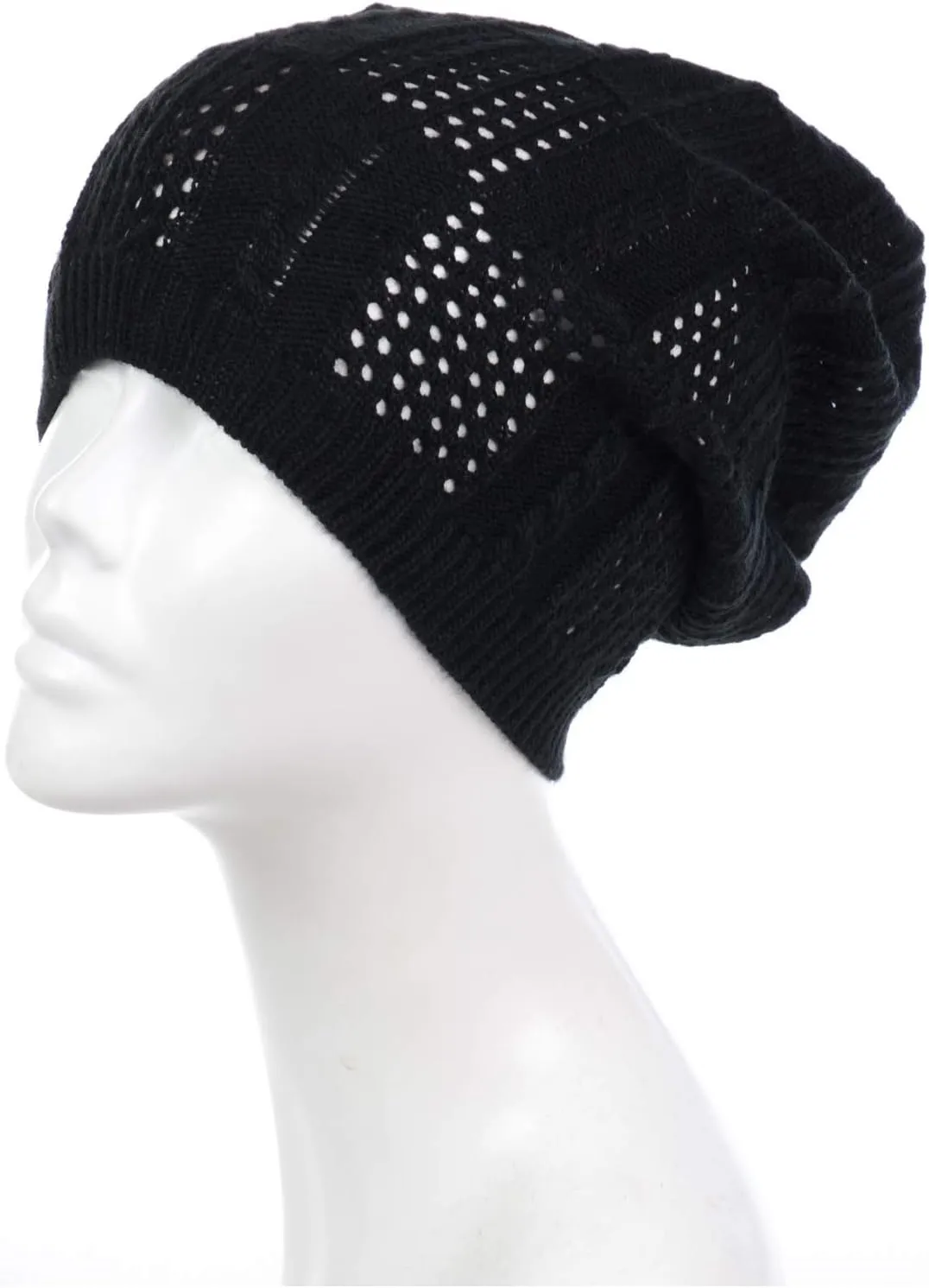 BYOS Women's Airy Cutout Cable Lightweight Slouchy Crochet Knit Beanie Hat