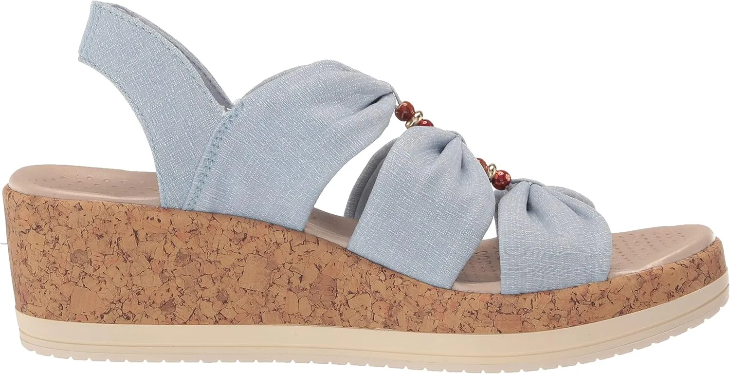BZees Women's Roma Cork Wedge Beaded Sandal