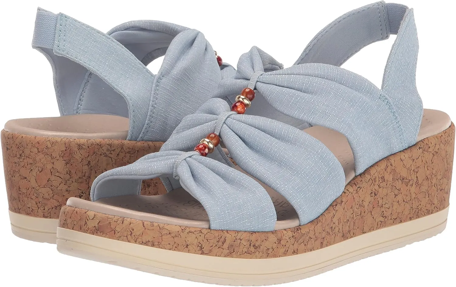 BZees Women's Roma Cork Wedge Beaded Sandal