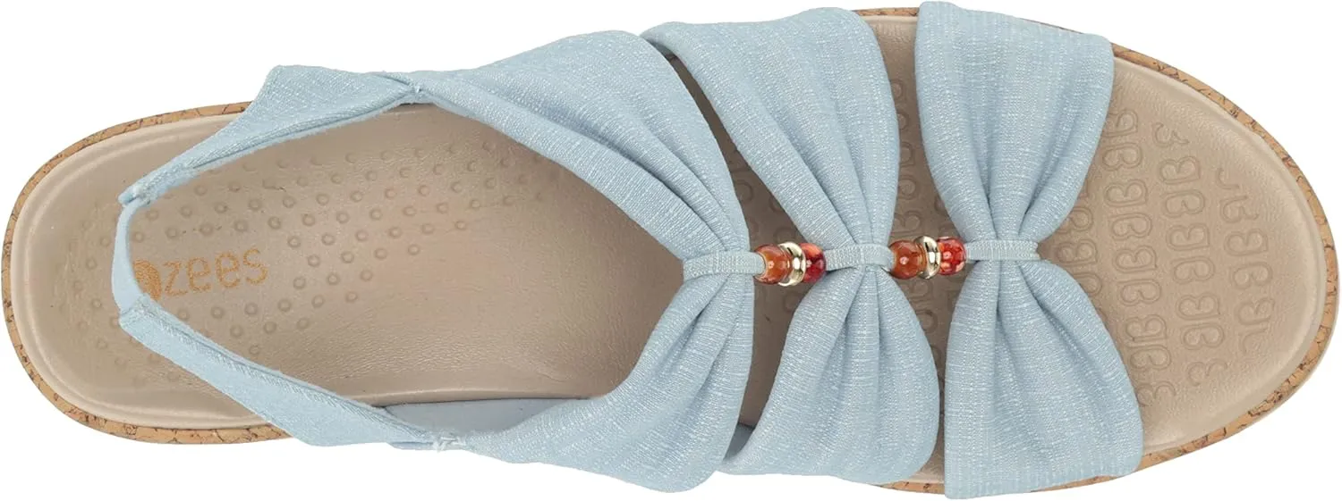 BZees Women's Roma Cork Wedge Beaded Sandal