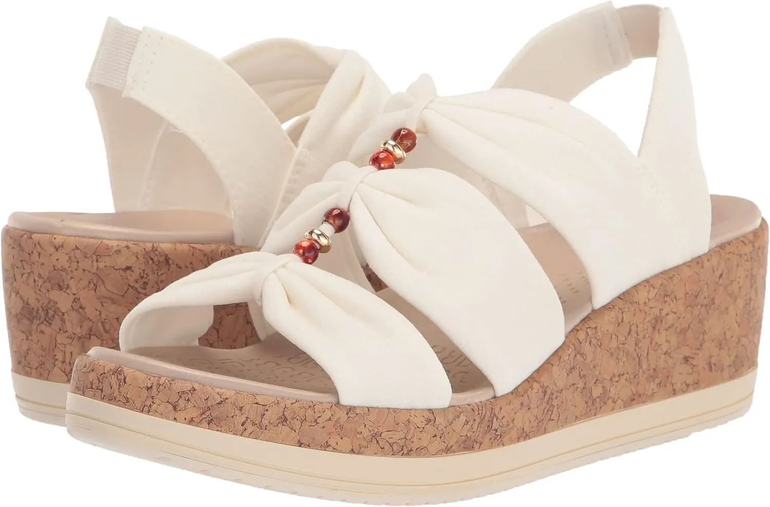 BZees Women's Roma Cork Wedge Beaded Sandal