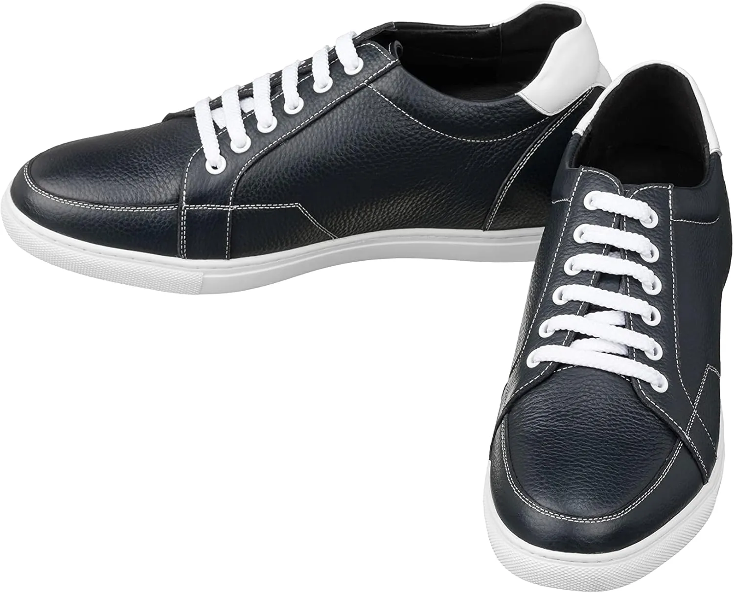 CALTO Men's Invisible Height Increasing Elevator Shoes - Dark Blue Leather Lace-up Casual Sneakers - 2.5 Inches Taller - K0082- Size 11.5 D(M) US