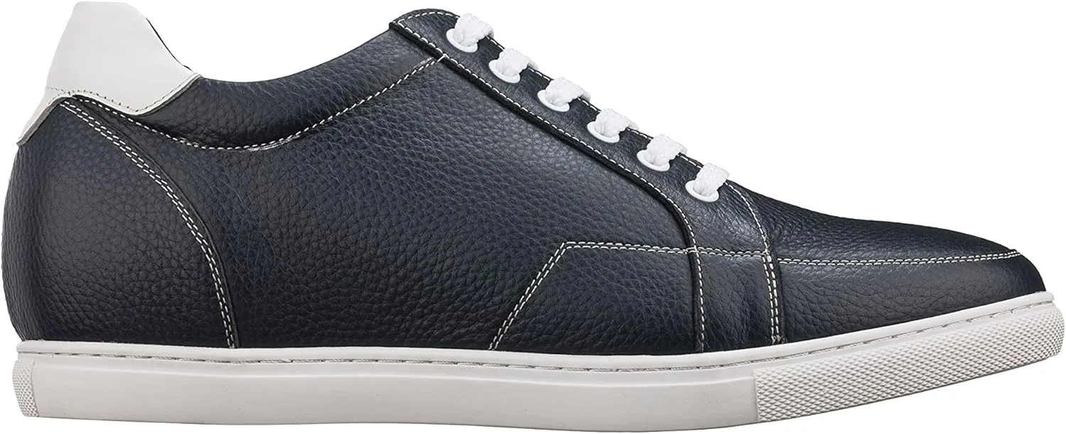 CALTO Men's Invisible Height Increasing Elevator Shoes - Dark Blue Leather Lace-up Casual Sneakers - 2.5 Inches Taller - K0082- Size 11.5 D(M) US