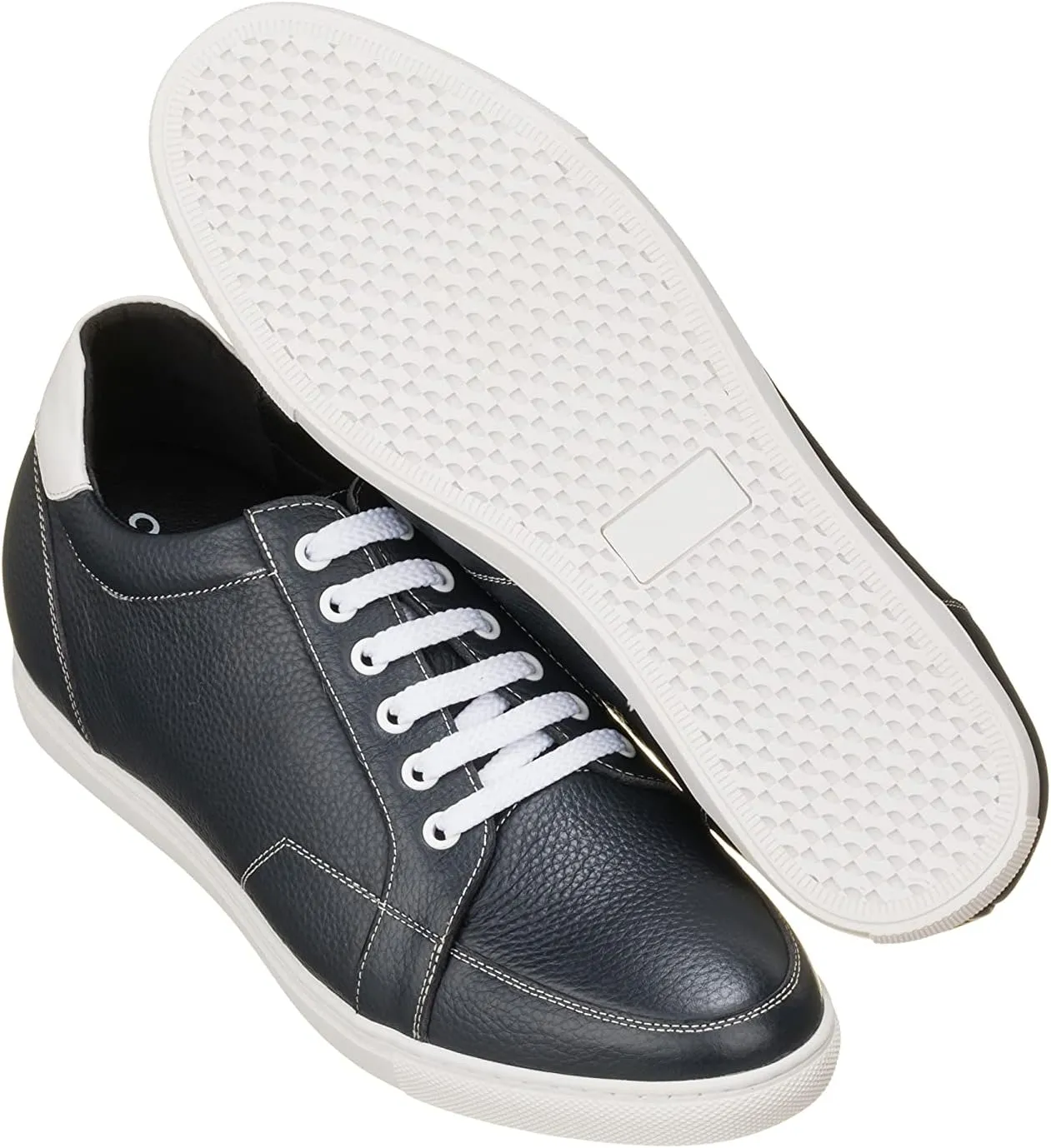 CALTO Men's Invisible Height Increasing Elevator Shoes - Dark Blue Leather Lace-up Casual Sneakers - 2.5 Inches Taller - K0082- Size 11.5 D(M) US