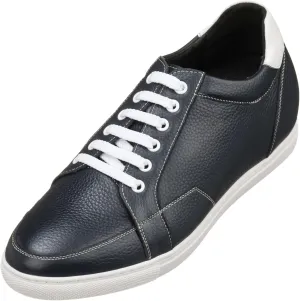 CALTO Men's Invisible Height Increasing Elevator Shoes - Dark Blue Leather Lace-up Casual Sneakers - 2.5 Inches Taller - K0082- Size 11.5 D(M) US