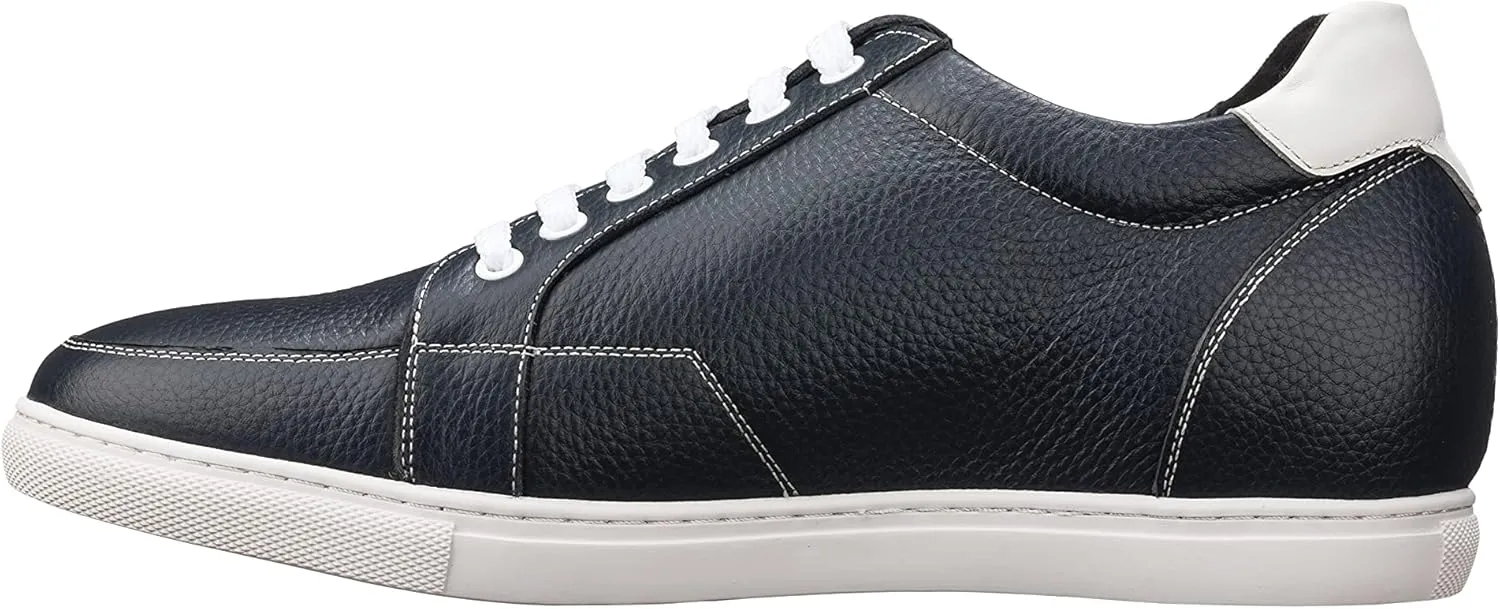 CALTO Men's Invisible Height Increasing Elevator Shoes - Dark Blue Leather Lace-up Casual Sneakers - 2.5 Inches Taller - K0082- Size 11.5 D(M) US