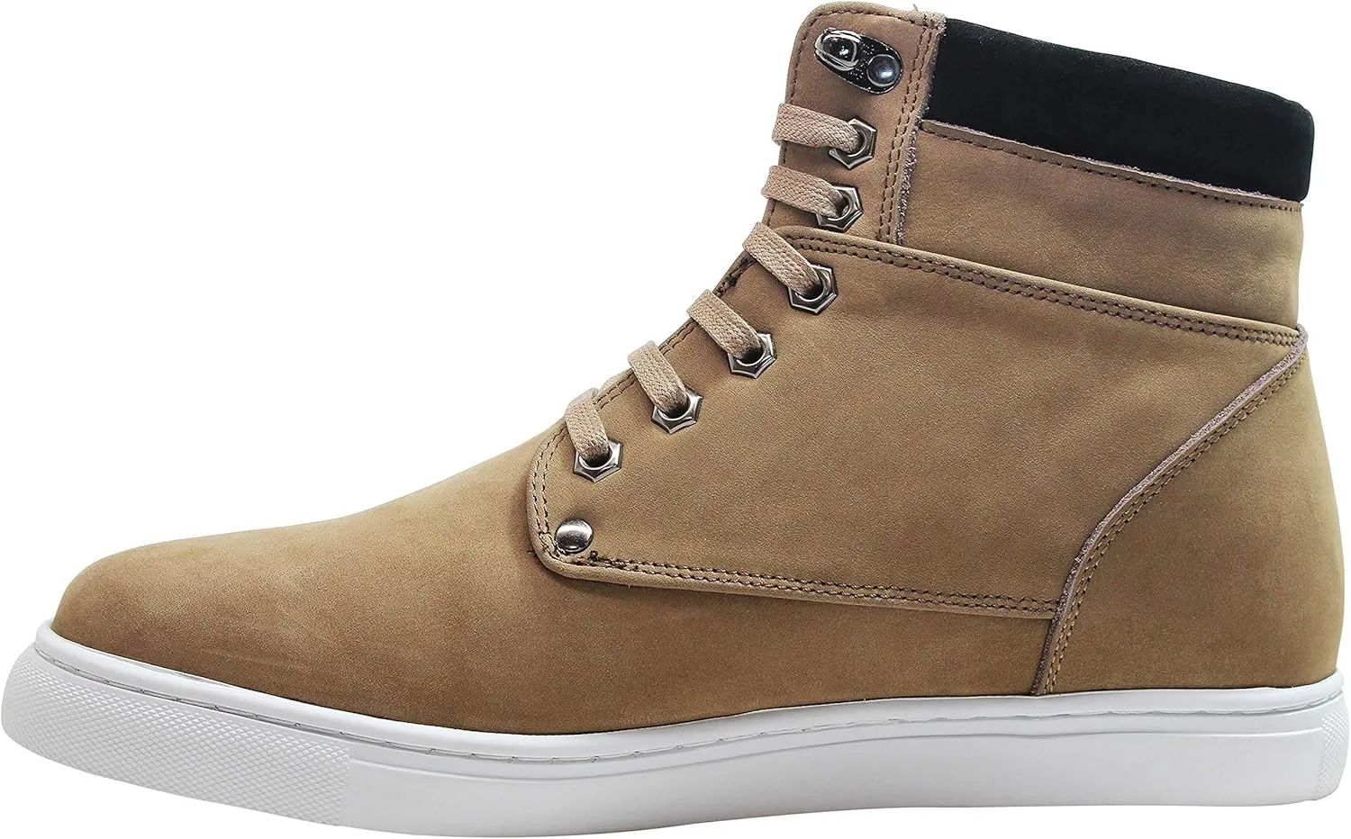 CALTO Men's Invisible Height Increasing Elevator Shoes - Tan Brown Nubuck Leather Lace-up Fashion Sneakers - 2.6 Inches Taller - T53121 - Size 9 D(M) US