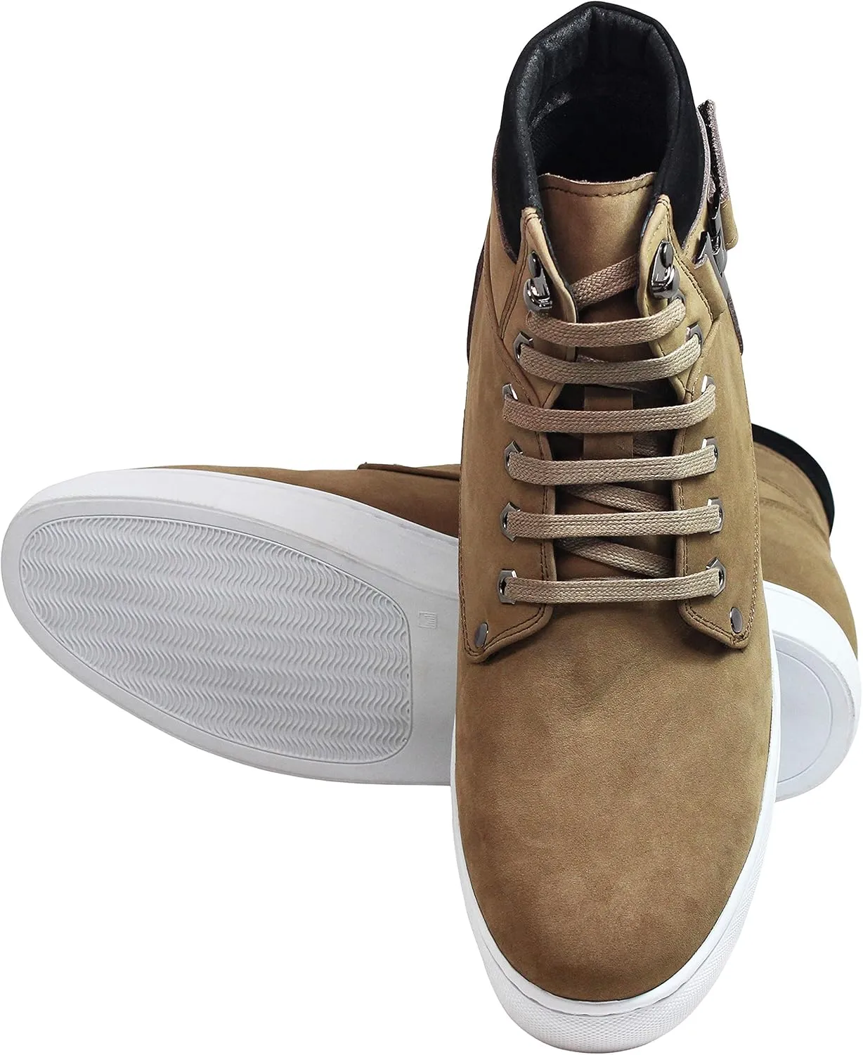 CALTO Men's Invisible Height Increasing Elevator Shoes - Tan Brown Nubuck Leather Lace-up Fashion Sneakers - 2.6 Inches Taller - T53121 - Size 9 D(M) US