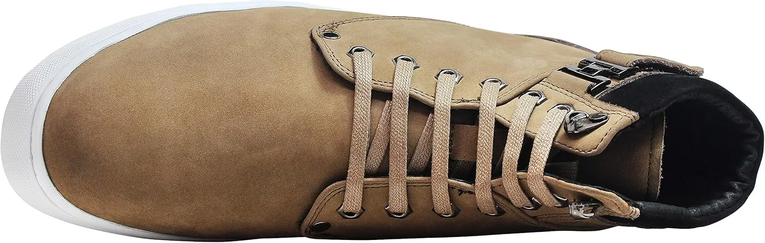 CALTO Men's Invisible Height Increasing Elevator Shoes - Tan Brown Nubuck Leather Lace-up Fashion Sneakers - 2.6 Inches Taller - T53121 - Size 9 D(M) US