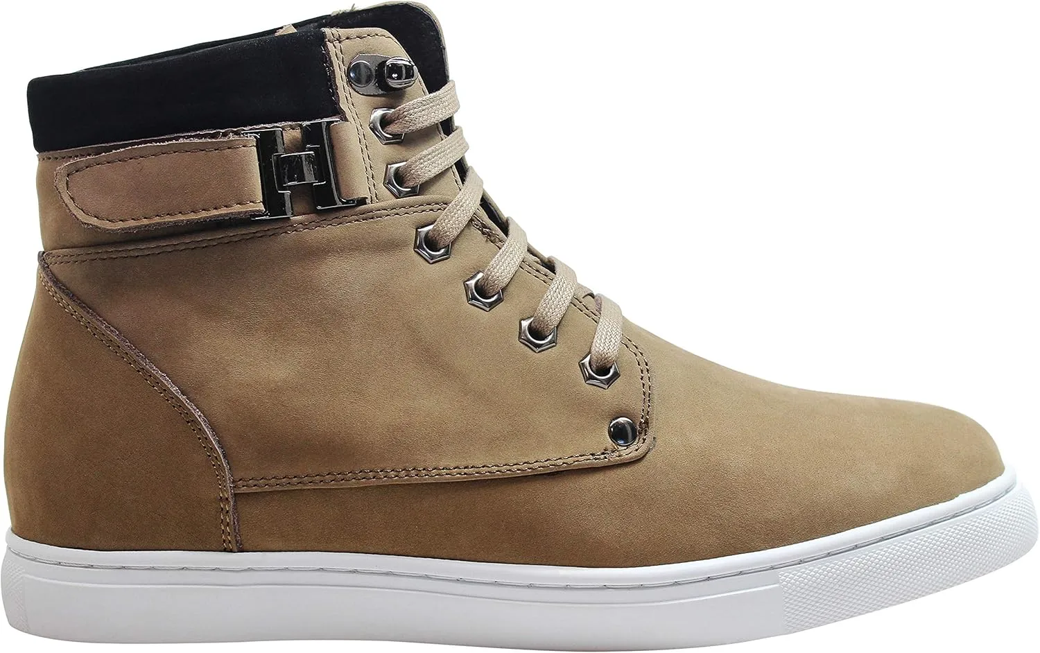 CALTO Men's Invisible Height Increasing Elevator Shoes - Tan Brown Nubuck Leather Lace-up Fashion Sneakers - 2.6 Inches Taller - T53121 - Size 9 D(M) US