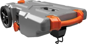 Camco Rhino 36-Gallon Camper/RV Tote Tank - Features Large Heavy-Duty No-Flat Wheels & Built-In Gate Valve - Removable Steel Tow Adapter, 3’ Sewer Hose & More RV Accessories (39006)