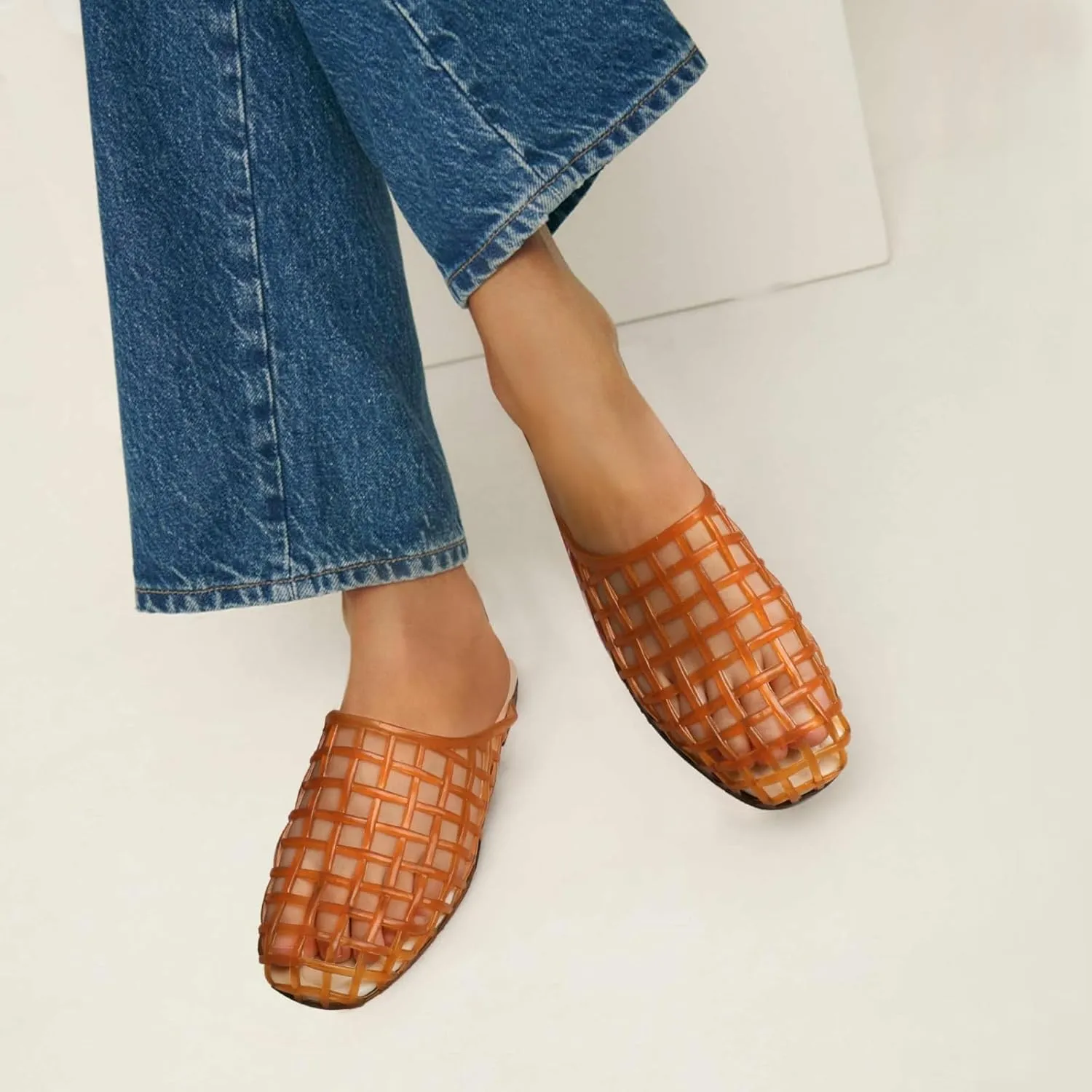 Caradise Jelly Shoes for Women Slip On Clear Mesh Flat Slides Closed Toe Jelly Sandals Mules Comfort Summer Slippers