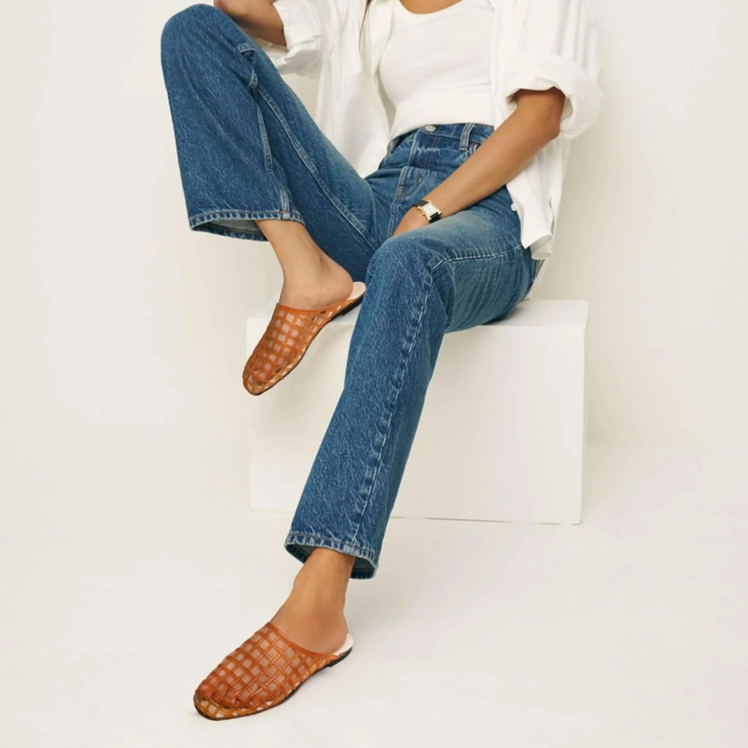 Caradise Jelly Shoes for Women Slip On Clear Mesh Flat Slides Closed Toe Jelly Sandals Mules Comfort Summer Slippers